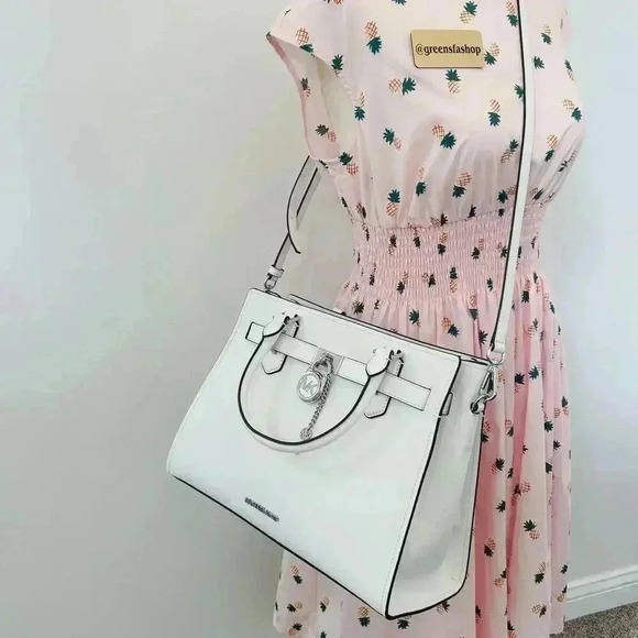 Michael Kors Purse Hamilton Medium Leather Satchel Optic white - Picture 9 of 9